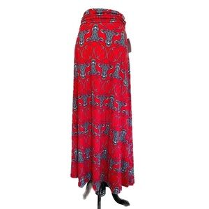 Red Reindeer Print LuLaRoe Maxi Skirt XS XL Tattoo Style Print